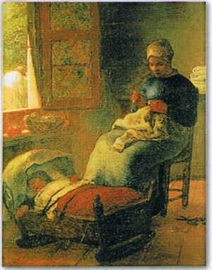 ジャン フランソワ ミレー 眠った子の傍らで編物をする女